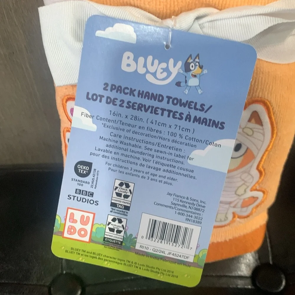 New Halloween Bluey Heeler Family In Costume Orange Cotton Hand Towels Pack of 2